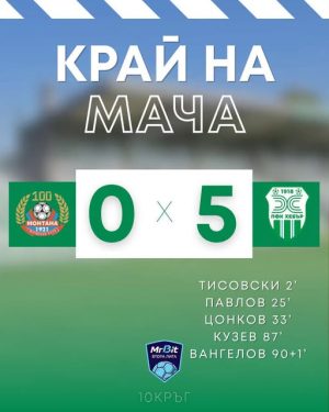 Хебър разби Монтана с 5:0 в мач от 10-ия кръг на Втора ПФЛ